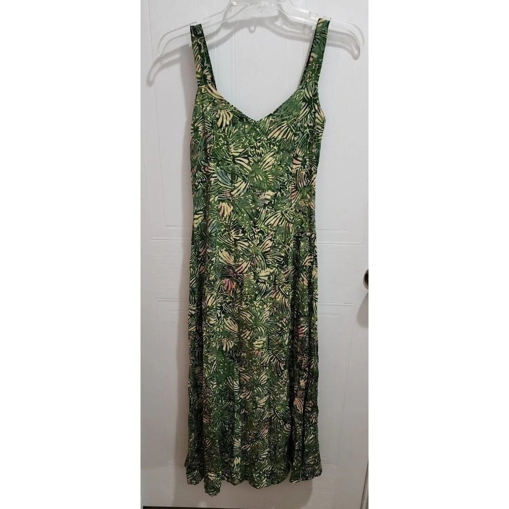 Vtg Endeavour Trading Women's Sleeveless Boho Dress Green Tropical Tie Back Sz M